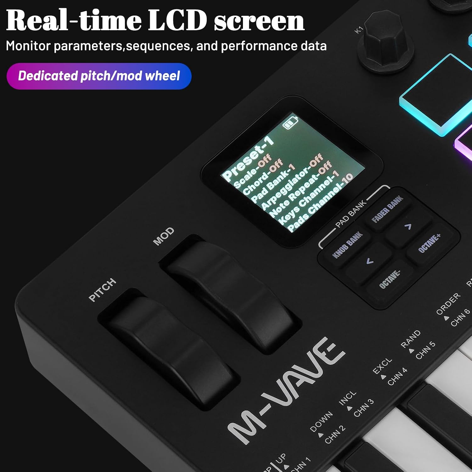 M-VAVE 37 Key USB MIDI Keyboard Controller With 16 Backlit Drum Pads, Bluetooth Semi Weighted Professional dynamic keybed 8 Knobs and Music Production,Software Included (37 Key Black)