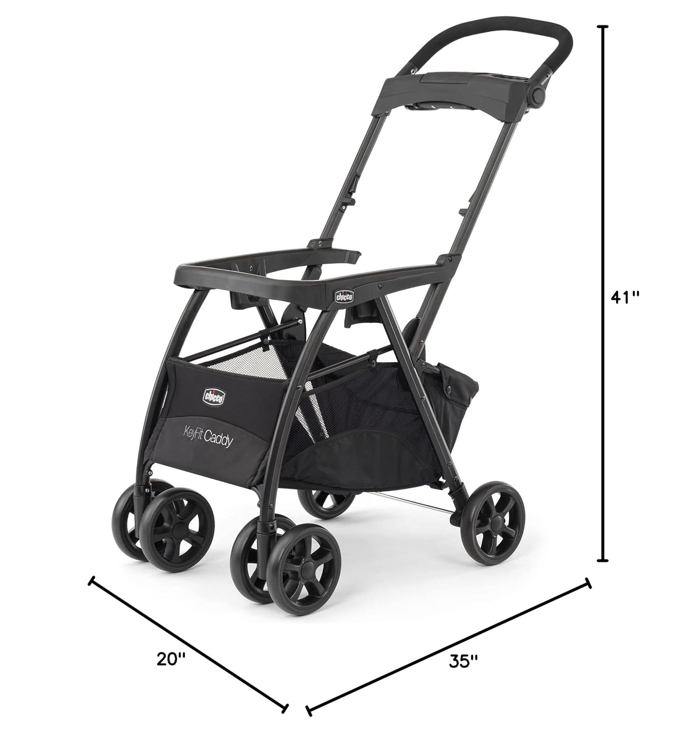 Chicco KeyFit Caddy Frame Stroller, Accepts All Chicco Infant Car Seats, Adjustable Handle, Parent Tray, Black/Black