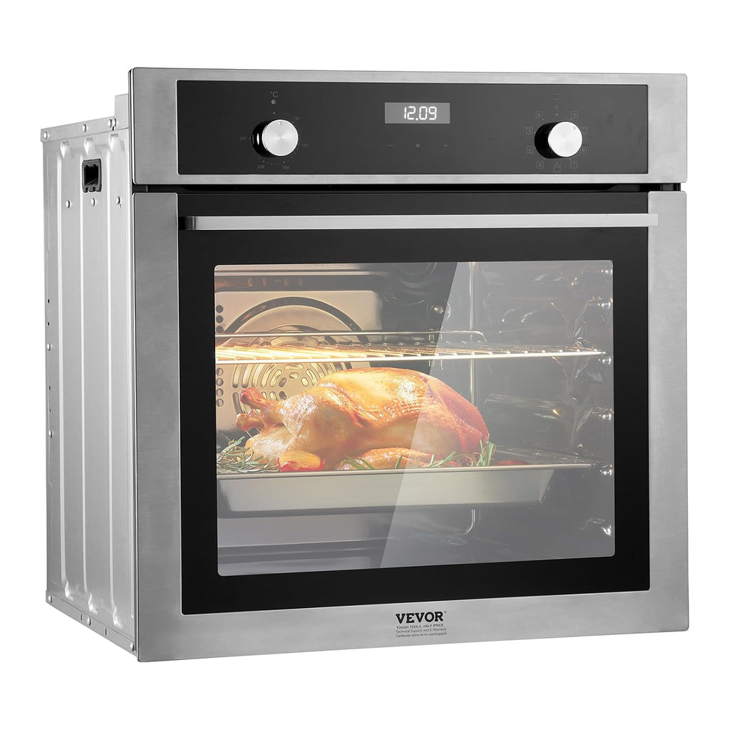 VEVOR Wall Oven, 24 inch Electric Built-in Wall Oven with 9 Cooking Functions, 2.68 Cu.Ft Convection Wall Oven with Digital Timer, Electric Single Wall Oven with Baking Rack and Tray, for Kitchen