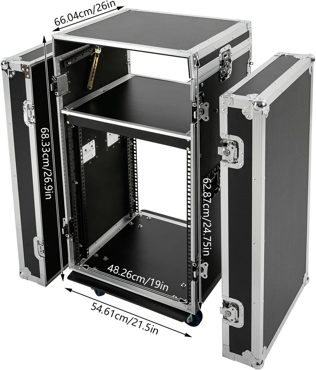 12U Recording Studio Racks, Audio Rack/Road Case Vertical Rack with Table with 4 Wheels,PA DJ Cabinet Up to 66.19LB for Studios, Home Theatres, KTV