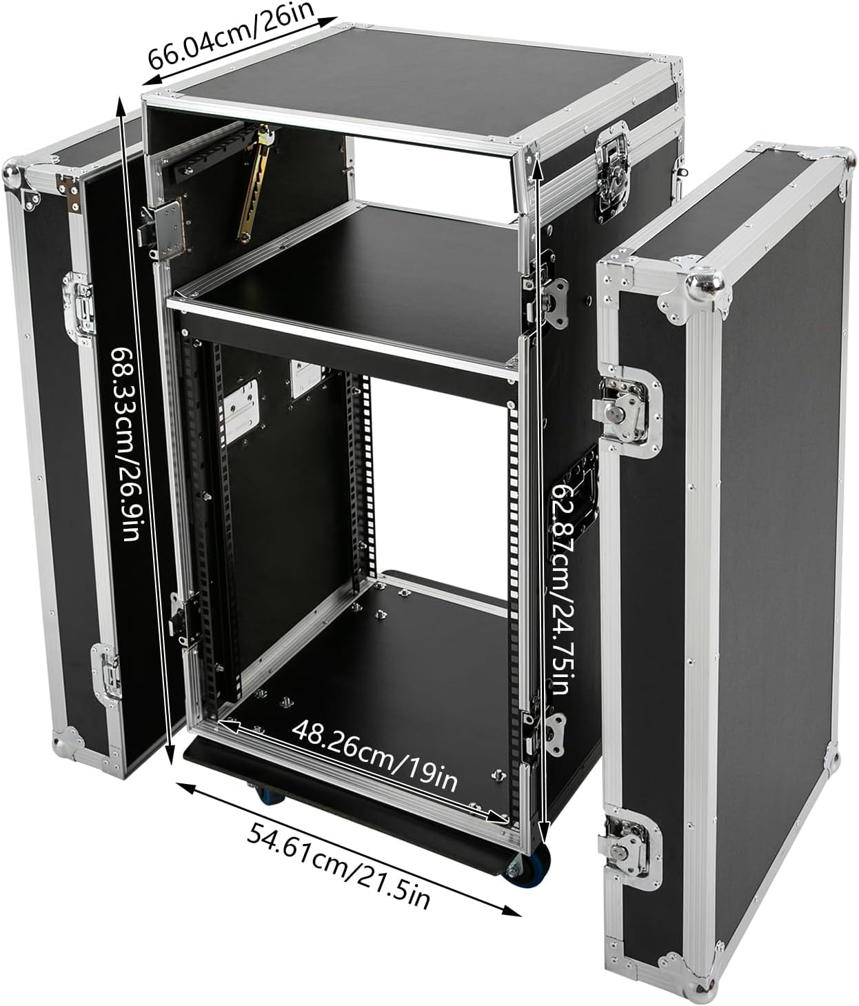 12U Recording Studio Racks, Audio Rack/Road Case Vertical Rack with Table with 4 Wheels,PA DJ Cabinet Up to 66.19LB for Studios, Home Theatres, KTV