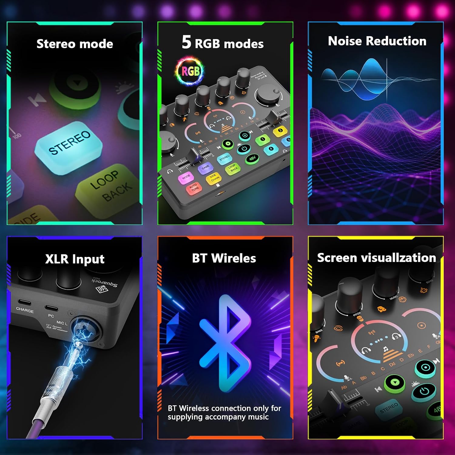 Podcast Equipment Bundle for 2, Audio Mixer with 8GB Memory Card and Dynamic Mics,RGB,Built-in Recorder, Customize Button, Stereo for Vocal Recording Podcasting,Streaming Camera, PC, Phone.(RS2i2)