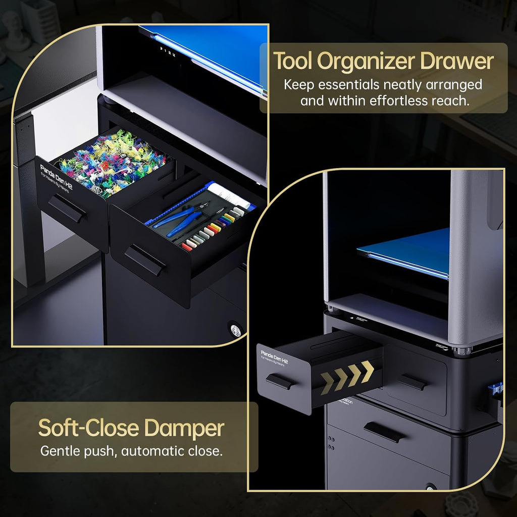BIQU Panda Den H2 Tool Storage Drawers Compatible with Bambu-Lab H2D/H2C/H2S/P1P/P1S/P2S/X1C/X1E/X2D/A1/A1 Mini 3D Printers, Filament Waste Collection System Modular Expansion Maximize Vertical Space