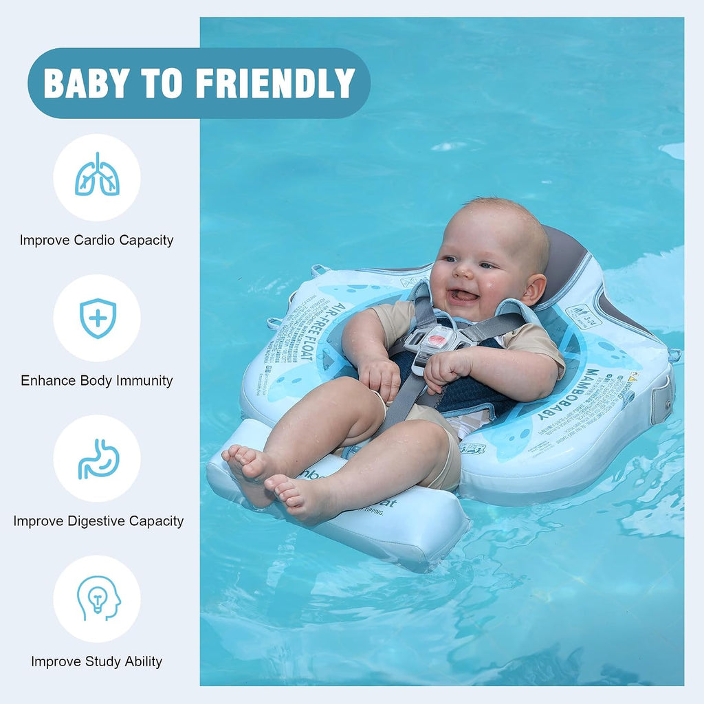Mambobaby Baby Pool Float with Removable Sun Canopy - Non Inflatable Infant Swim Float with Anti-Flip Tail Design, Waterproof & Skin-Friendly Baby Float for Swimming (3-24 Months)