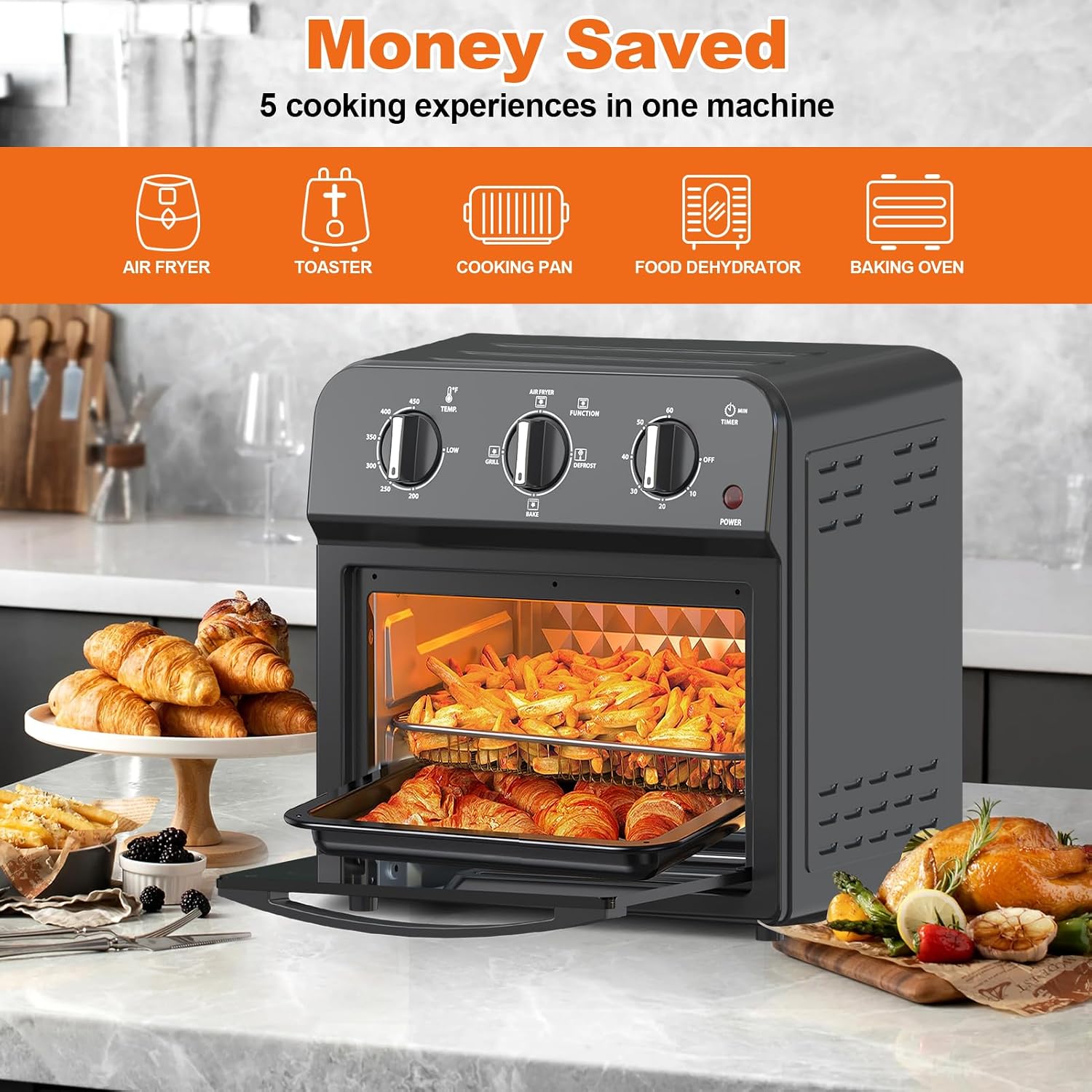 Family Size Air Fryer Toaster Oven Combo,13QT,360° Hot Air Circulation for Healthy Oil-Free Cooking, Multifunctional Convection Contertop Oven, Adjustable Time & Temp Control