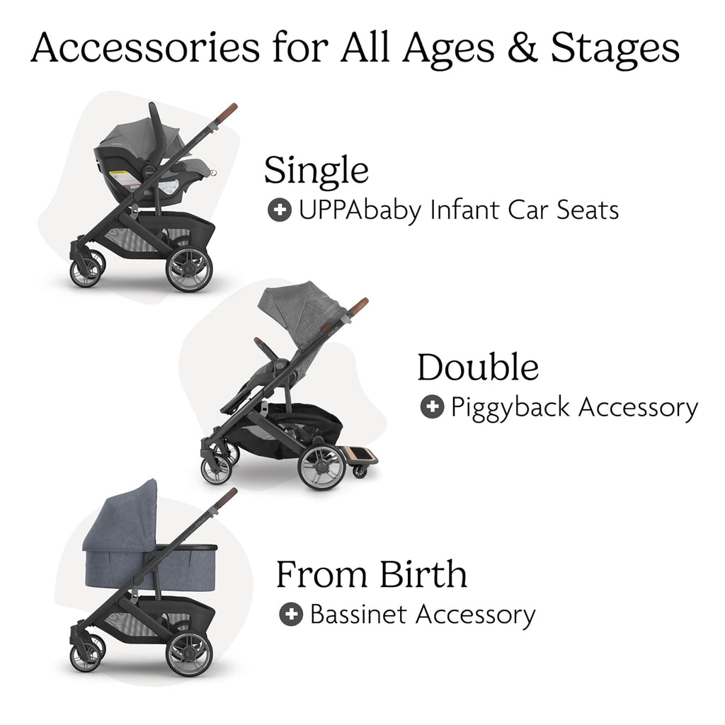 UPPAbaby Cruz V3 Stroller - from Birth + Car Seat Compatible - Full-Size, Reversible Seat - Infant Insert, Bug and Rain Shields Included - Julian (Dusty Blue Mélange/Carbon Frame/Chestnut Leather)