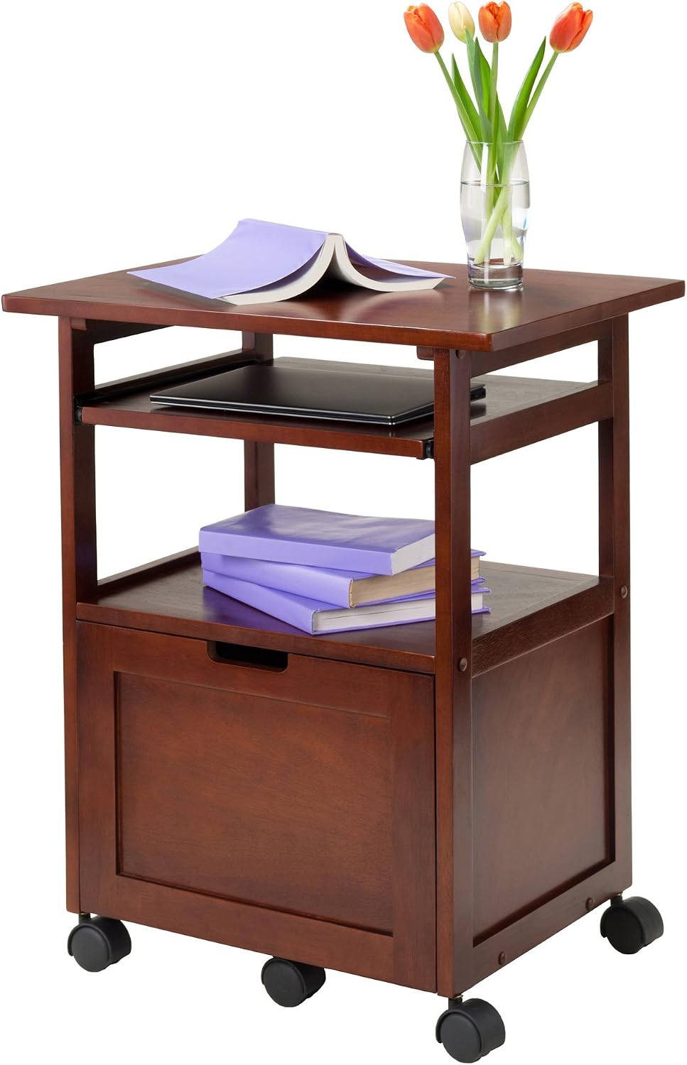 Winsome Piper 3-Shelf Wood Mobile Printer Stand, Brown (94427)