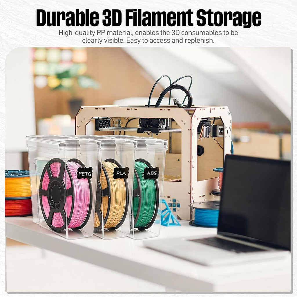 16 Pack 3D Printer Filament Storage Box - Portable Sealed Filament Container 4.0 L Water-Proof & Dust-Proof with Desiccant, Tag, Pen for Studio Office Workshop Home, Only Case Set