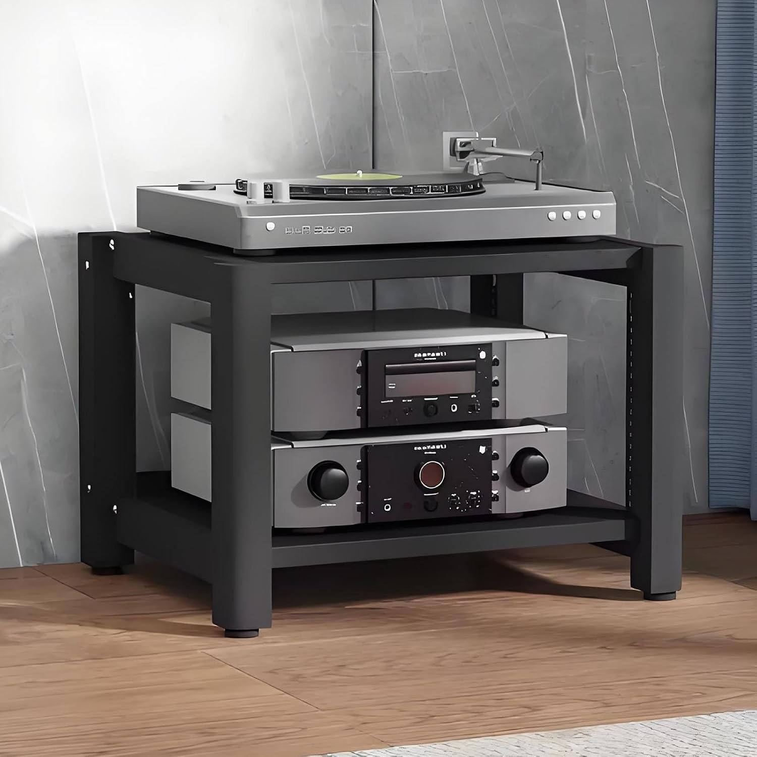 2/3/4/5 Tier Audio Cabinet Record Player Stand Audio Rack, AV Component Media Stand, Tower Player Stand, Home Stereo Rack System With Height-Adjustable Shelf, For DVD Players TV Box Game Console(Black