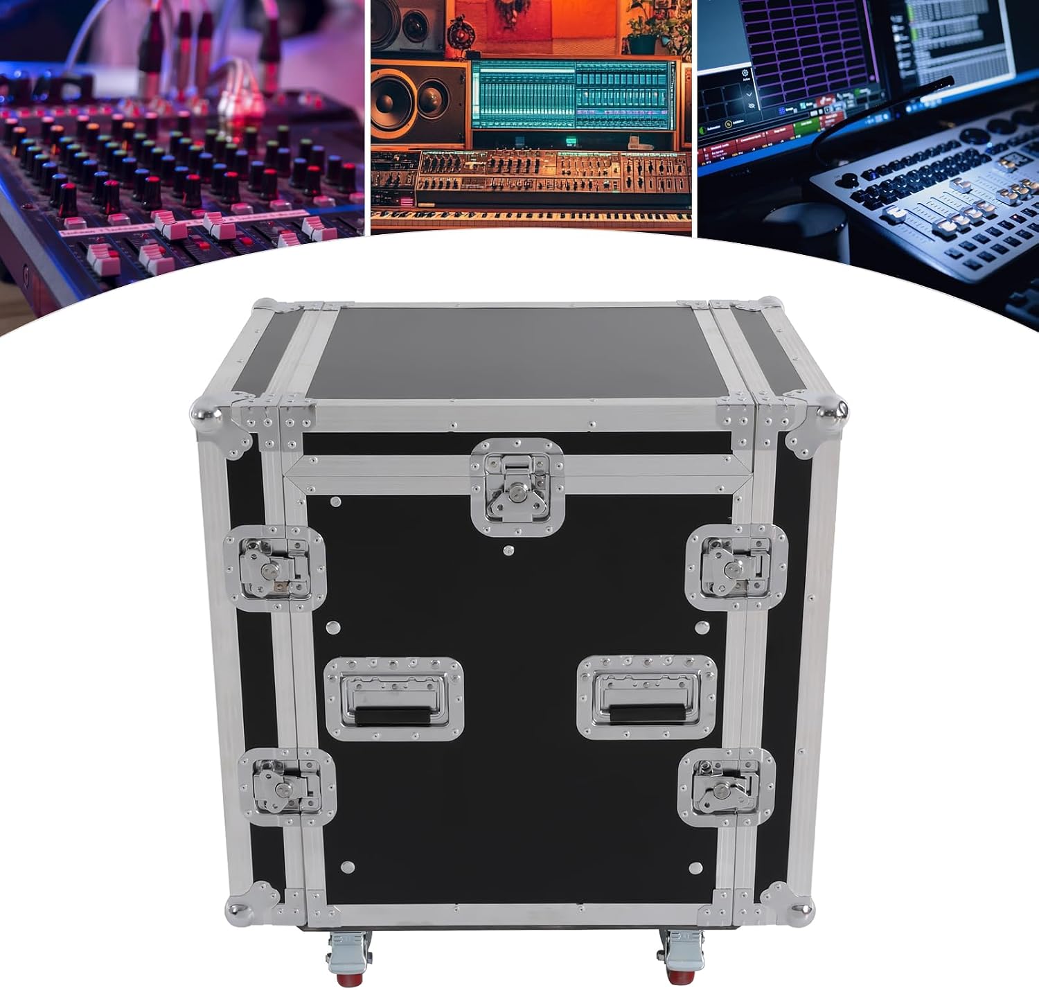 14U PA DJ Rack Case with Wheels, Heavy-Duty Slant Top DJ Mixer Rack, Professional Audio Equipment Rack for Studio, Live Sound (14U)