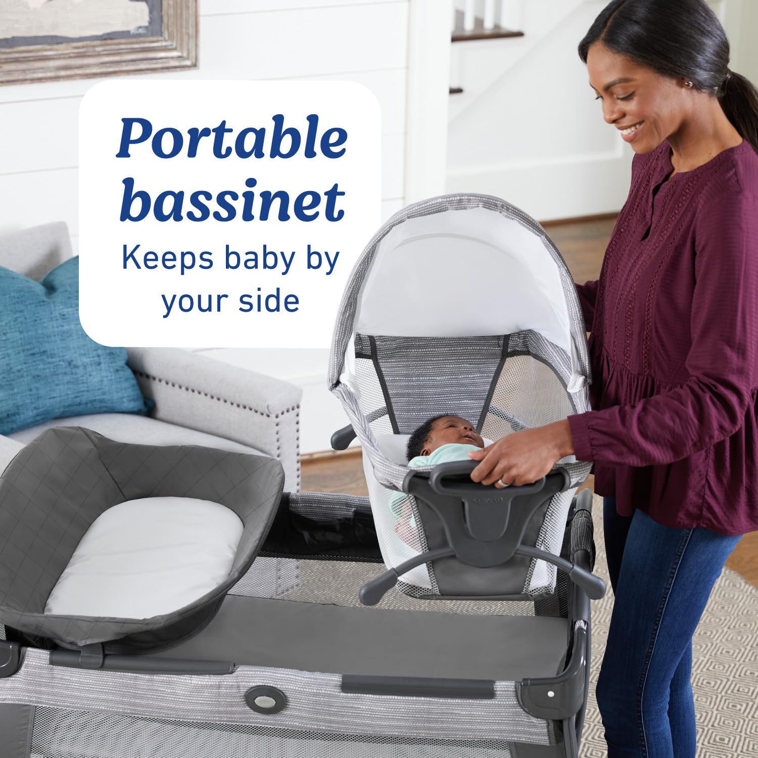 Graco Pack 'n Play Close2Baby Bassinet Playard Features Portable Bassinet Diaper Changer and More, Derby