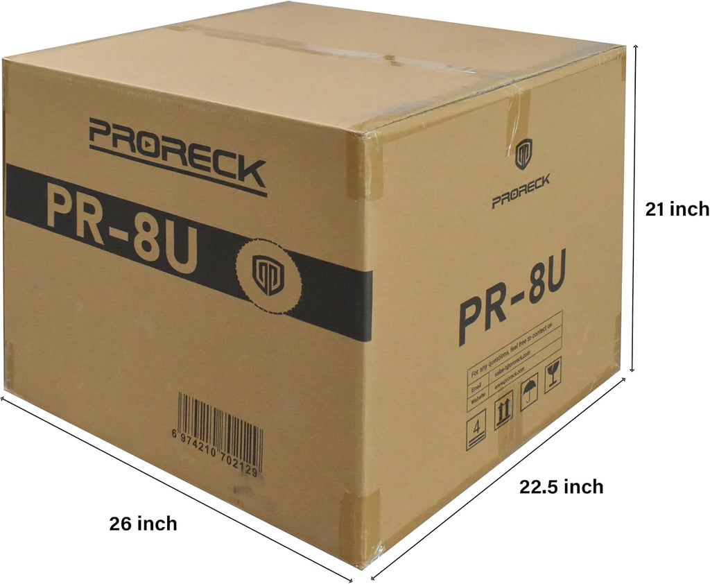 PRORECK 8U Rack/Road Case With Slant Mixer Top, And Casters, 20'' Rackable Depth, Plywood, 8U Installation Size, Pro Stage Performance.