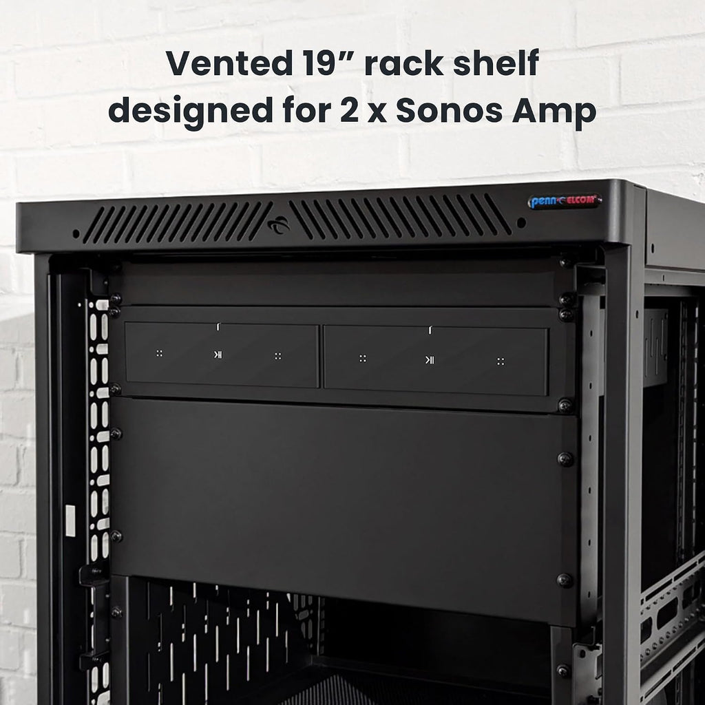 Penn Elcom Custom Media Rack Shelves Compatible with 2 x Sonos Amp Units