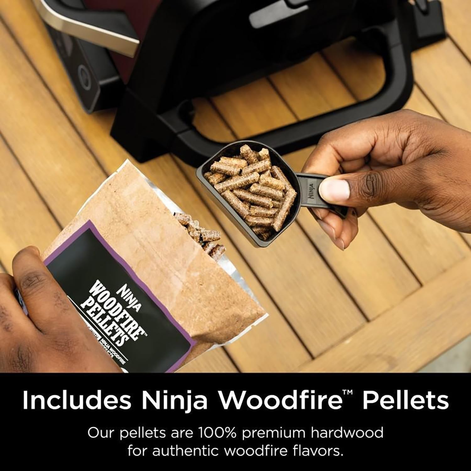 Ninja OG701 Woodfire Outdoor Grill & Smoker, 7-in-1 Master Grill, BBQ Smoker, Air Fryer plus Bake, Roast, Dehydrate, & Broil, uses Woodfire Pellets(1 Pack Included), Portable, Electric, Red