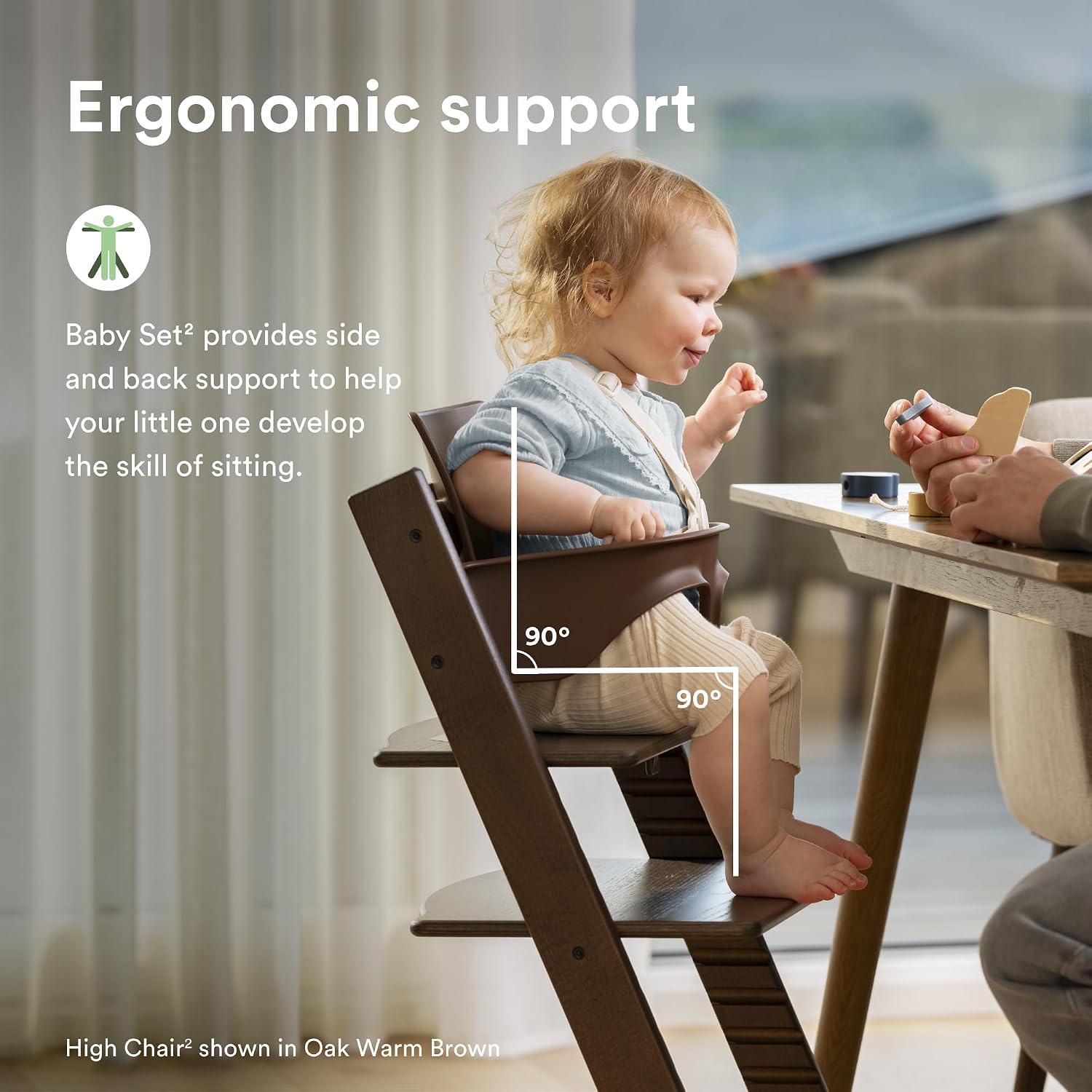 Stokke Tripp Trapp High Chair 2 (Warm Brown), Cushion 2 (Glacier Green) + Stokke Tray (White) - Includes Chair + Baby Set with Removable Harness for Children 6-36 Months