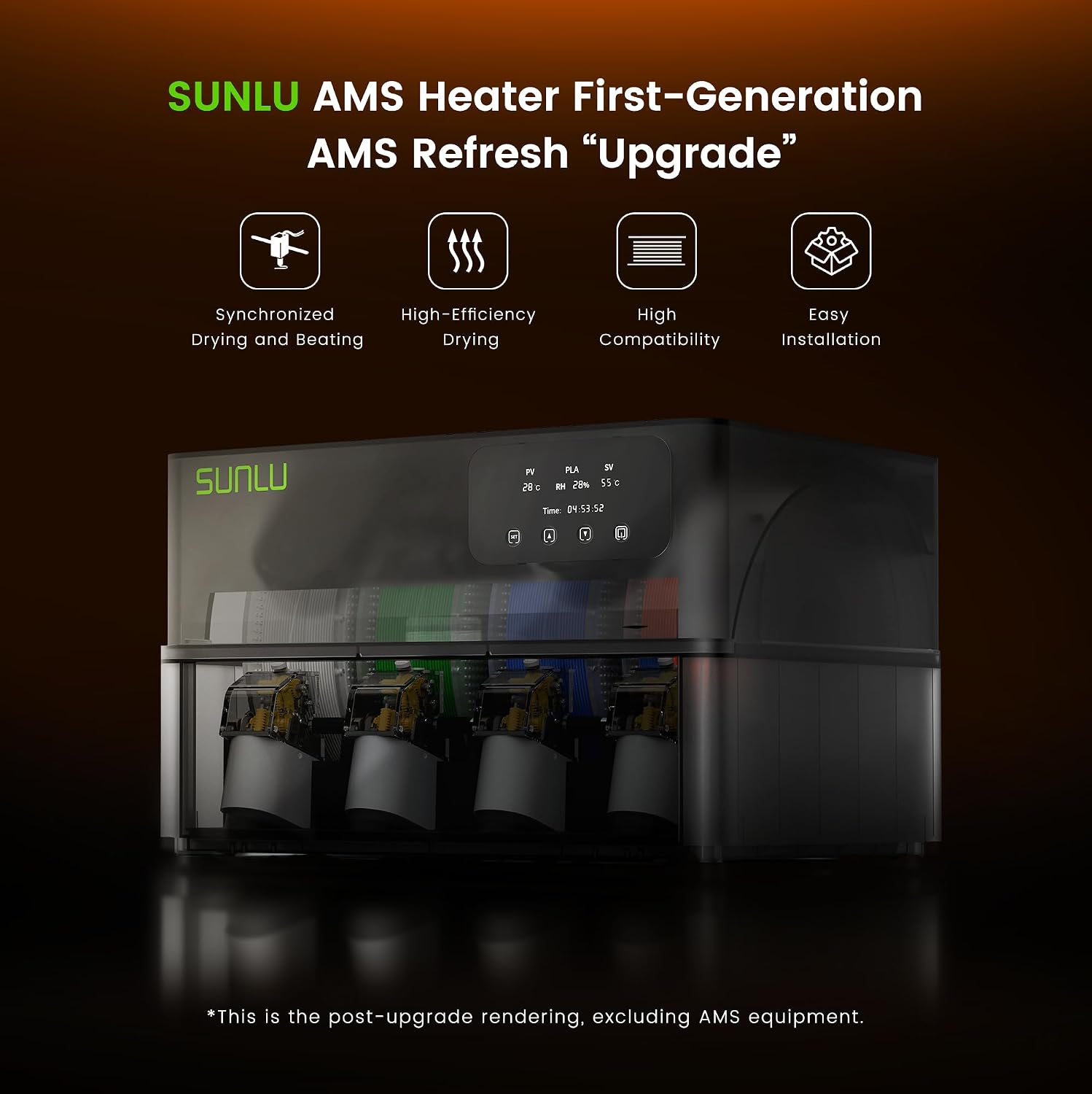 Sunlu AMS Heater Upgrade for Bambu Lab AMS Gen 1, Active Filament Dryer Attachment, Enables Drying While Printing, Prevents Wet Filament & Clogs, 70℃ Fast Heating, Easy Install (AMS Not Included)