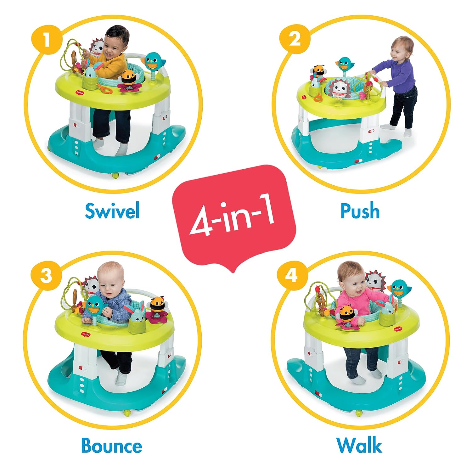 Tiny Love 4-in-1 Here I Grow Mobile Activity Center, Baby Walkers and Activity Center, Baby Activity Center with Interactive Toys and Developmental Activities, Meadow Days