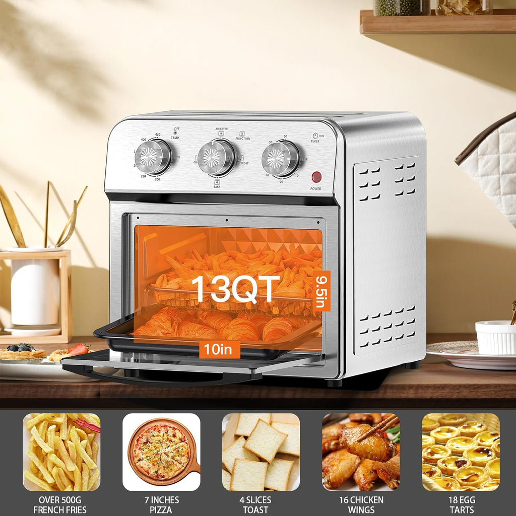 Majnesvon 4-Slice Air Fryer Toaster Oven Combo - 360° Hot Air Circulation & Larger capacity, Timer & Temp Control, Stainless Steel 7-in-1 Convection Oven Countertop, Low Oil for Family Cooking (White)