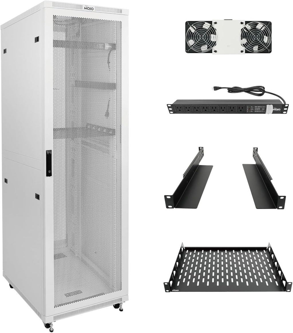 Tecmojo 42U Server Rack Network Cabinet 31.5' D x 23.6' W, Locking Data Cabinet Enclosure for 19' Server, Networking, AV & IT Equipment, Mesh Door, White