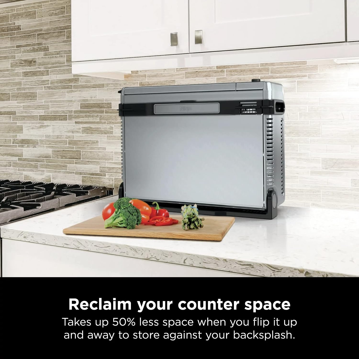 Ninja SP080 Foodi Digital Air Fry Countertop Oven with 6-in-1 Functionality, Flip Up & Away Capability for Storage Space, with Air Fry Basket, Wire Rack, Sheet Pan & Crumb Tray, Silver (Renewed)