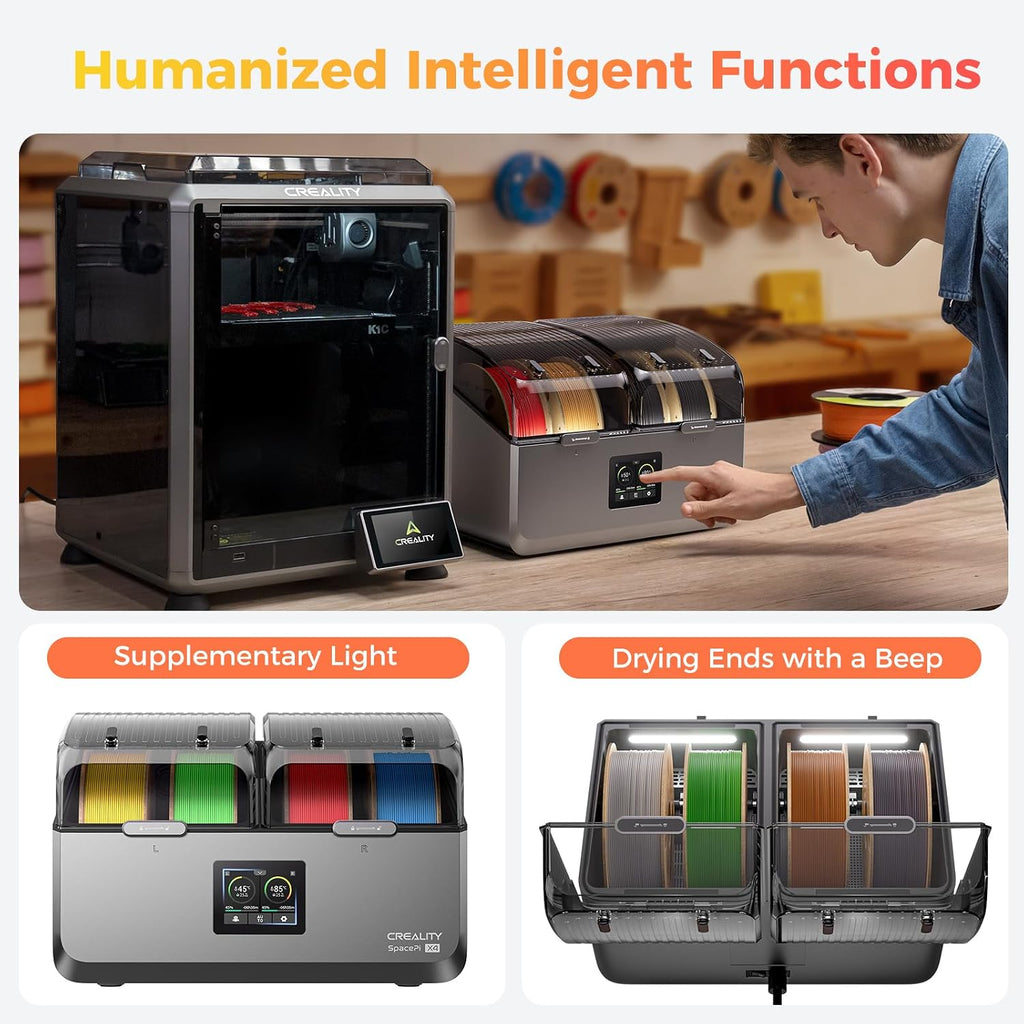 Official Creality Filament Dryer 4 Spools Mothers Day Gifts, Space Pi X4 Filament Storage Box, 85℃ Max Temperature, Dual Independent Heating Chambers, Power Saving for PLA PETG ABS TPU ASA PC PA PAHT