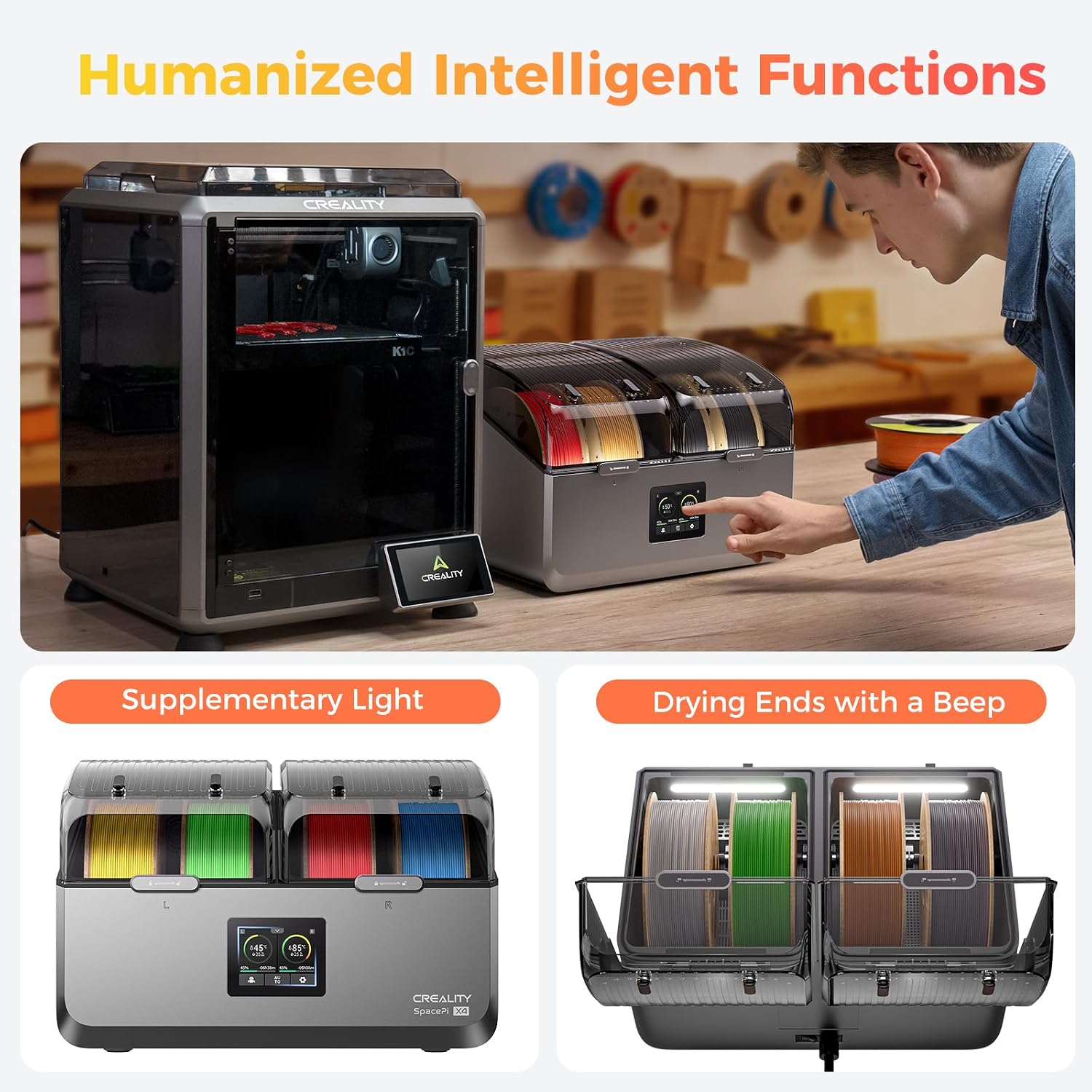 Official Creality Filament Dryer 4 Spools Mothers Day Gifts, Space Pi X4 Filament Storage Box, 85℃ Max Temperature, Dual Independent Heating Chambers, Power Saving for PLA PETG ABS TPU ASA PC PA PAHT