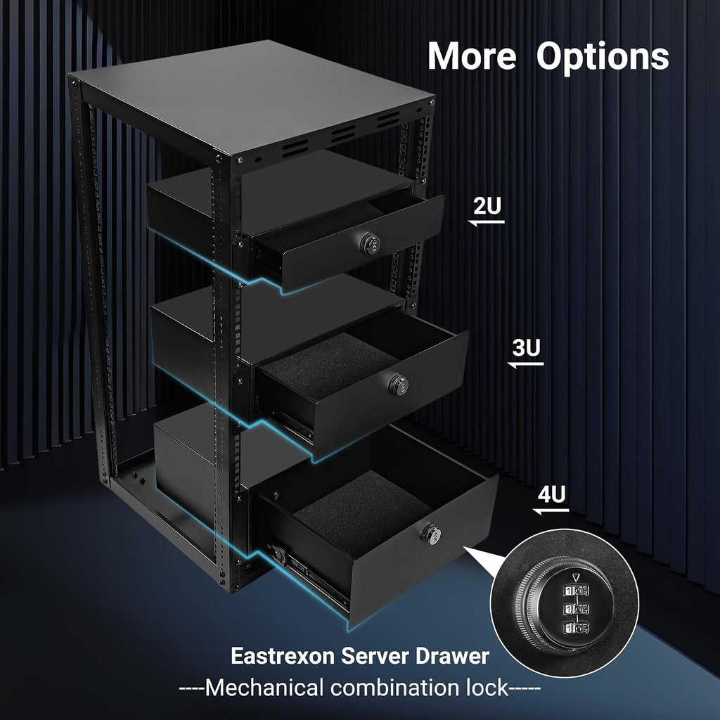 20U Server Rack w/ 2 Racks, Versatile Open Frame IT Rack - Wall-Mount, Rotate and Push w/Ease, AV Rack w/Top & Bottom Panels, Hook and Loop Straps for 19' Stereo/Data/IT/Computer Equipment