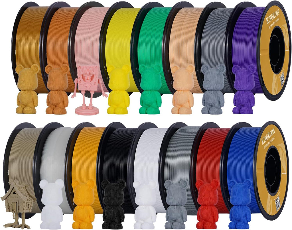 Kingroon PLA 3D Printer Filament Bundle, 16 Rolls, Dimensional Accuracy +/- 0.02 mm, 16kg Spool(35.2lbs), 1.75 mm 16 Colors