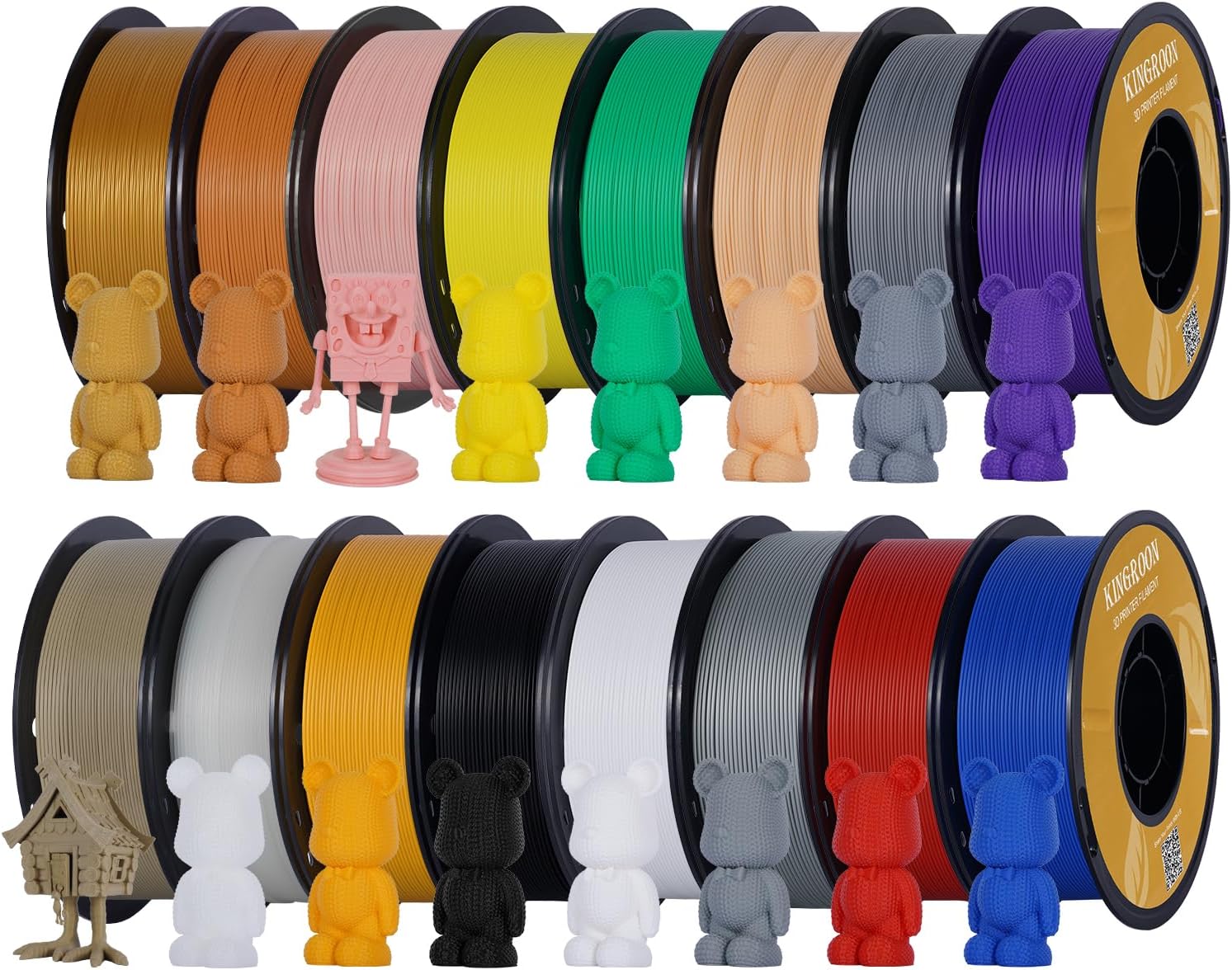 Kingroon PLA 3D Printer Filament Bundle, 16 Rolls, Dimensional Accuracy +/- 0.02 mm, 16kg Spool(35.2lbs), 1.75 mm 16 Colors