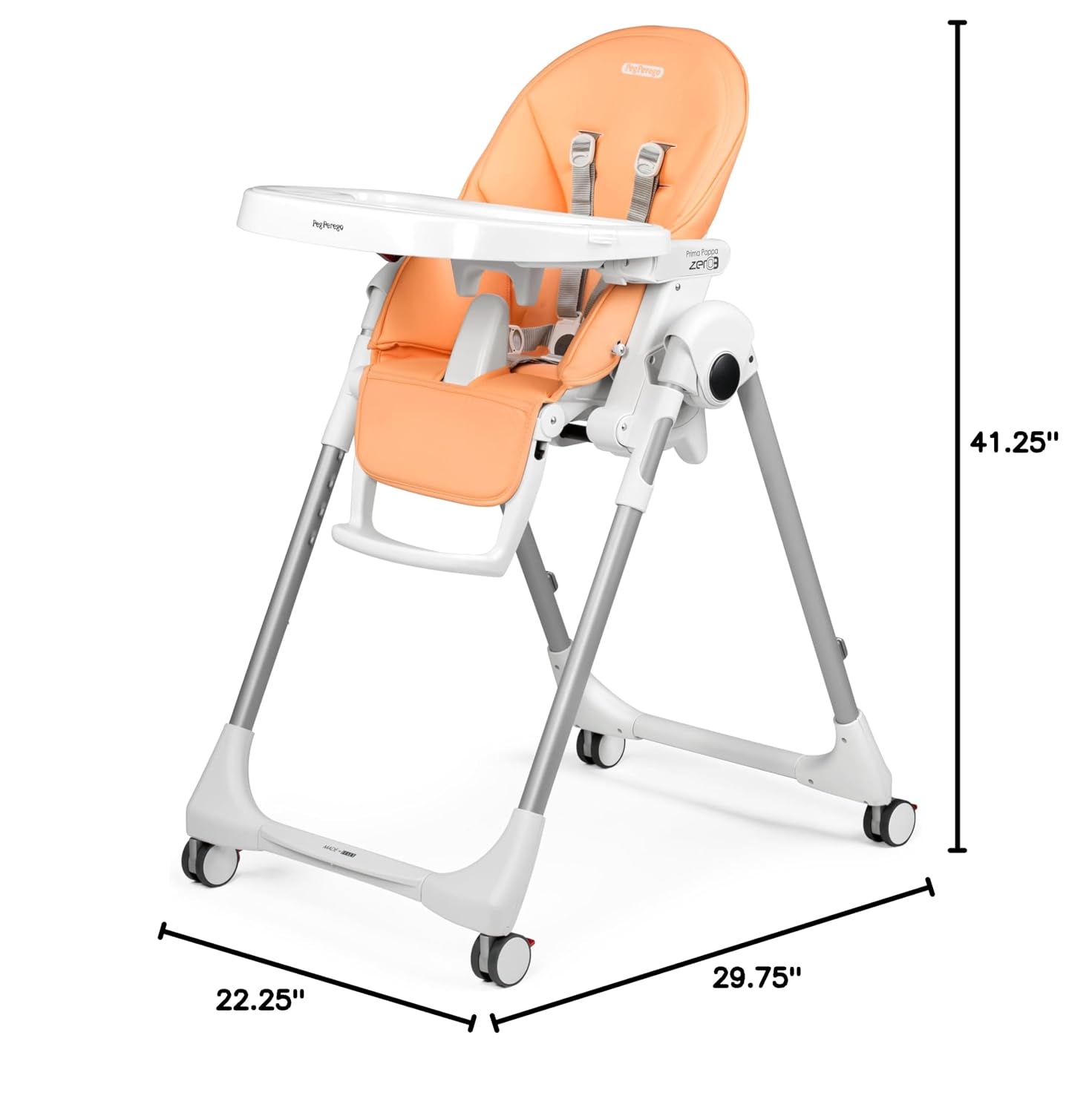 Peg Perego Prima Pappa Zero 3 - High Chair - for Children Newborn to 3 Years of Age - Made in Italy - Peach (Light Orange)