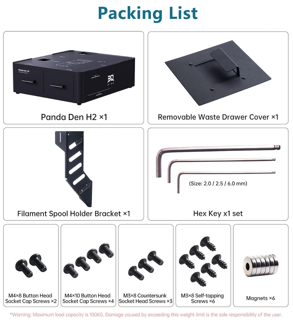 BIQU Panda Den H2 for Bambu-Lab H2D/H2S/H2C/X2D/P2S/P1S 3D Printers, Filament Waste Collection System for H2/P/X/A Series Printers, with Tool Storage Drawer, Custom Direct-Drop Poop Collecting Drawer