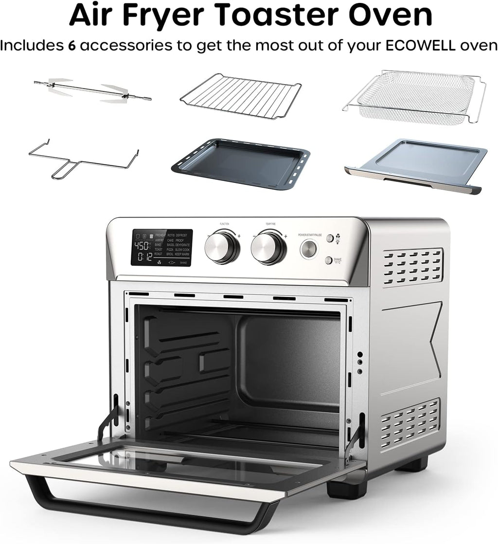 ECOWELL Air Fryer 26.4QT Chicken Fryer, 15-in-1 Air Fry/Roast/Bake/Dehydrate/Broil/Reheat, Precision 150-450°F Heating, 85% Less Oil Healthier Cooking, Dishwasher-Safe Basket & Plate for Home