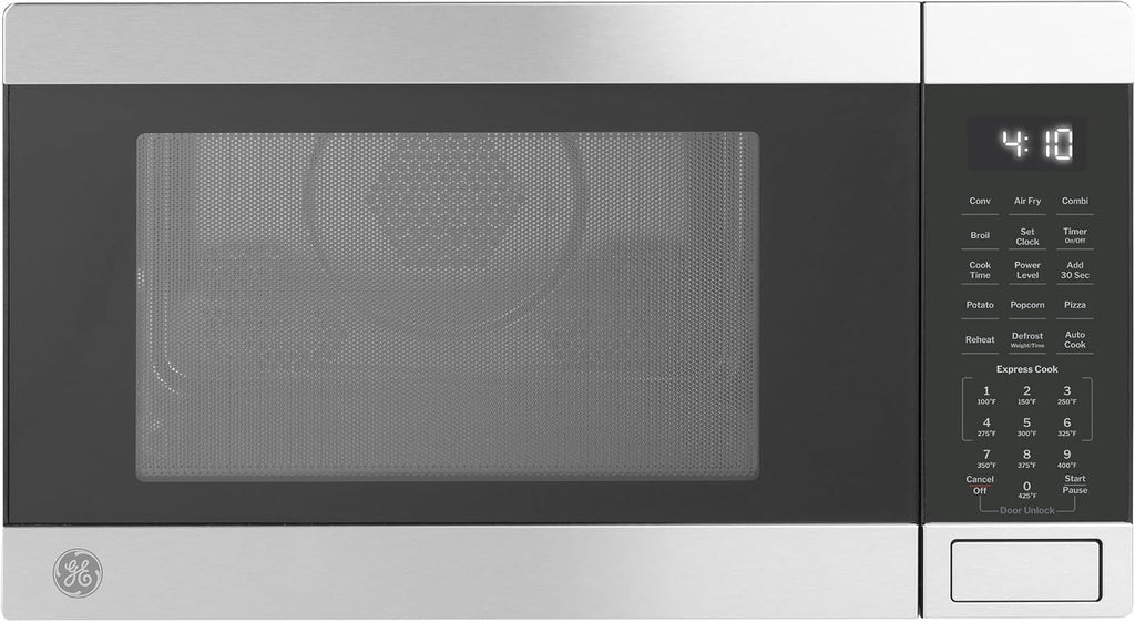 GE 4-in-1 Countertop Microwave Oven, 1.0 Cu Ft, 1050W Convection Microwave with Air Fry & Broil, Compact and Quiet, Stainless Steel, Ideal for Apartments, Dorms & Offices, GCST10A1WSS
