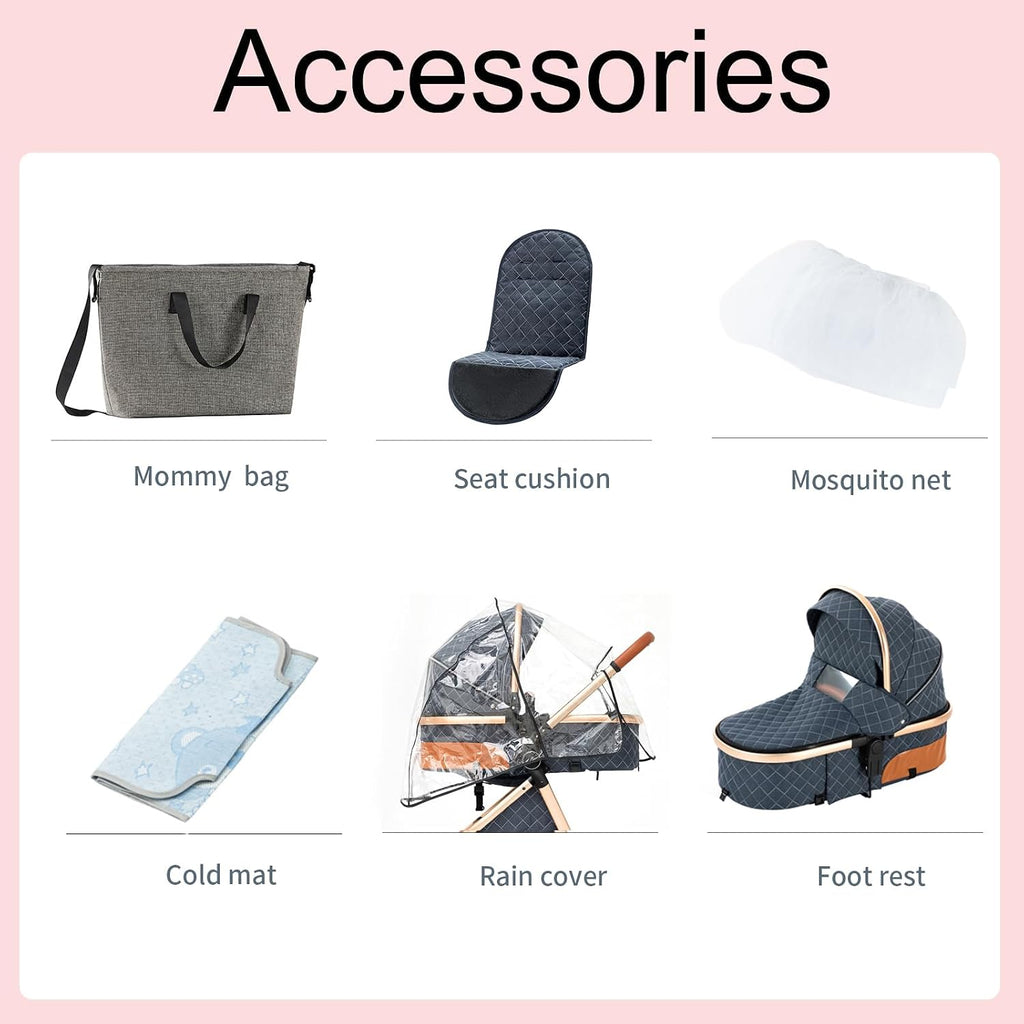 2 in 1 Baby Stroller, Convertible Pram, Reversible Standard Stroller, Portable Baby Buggy, Infant Carriage, Foldable High Landscape Pushchair for Toddler Newborn (225 Grey)