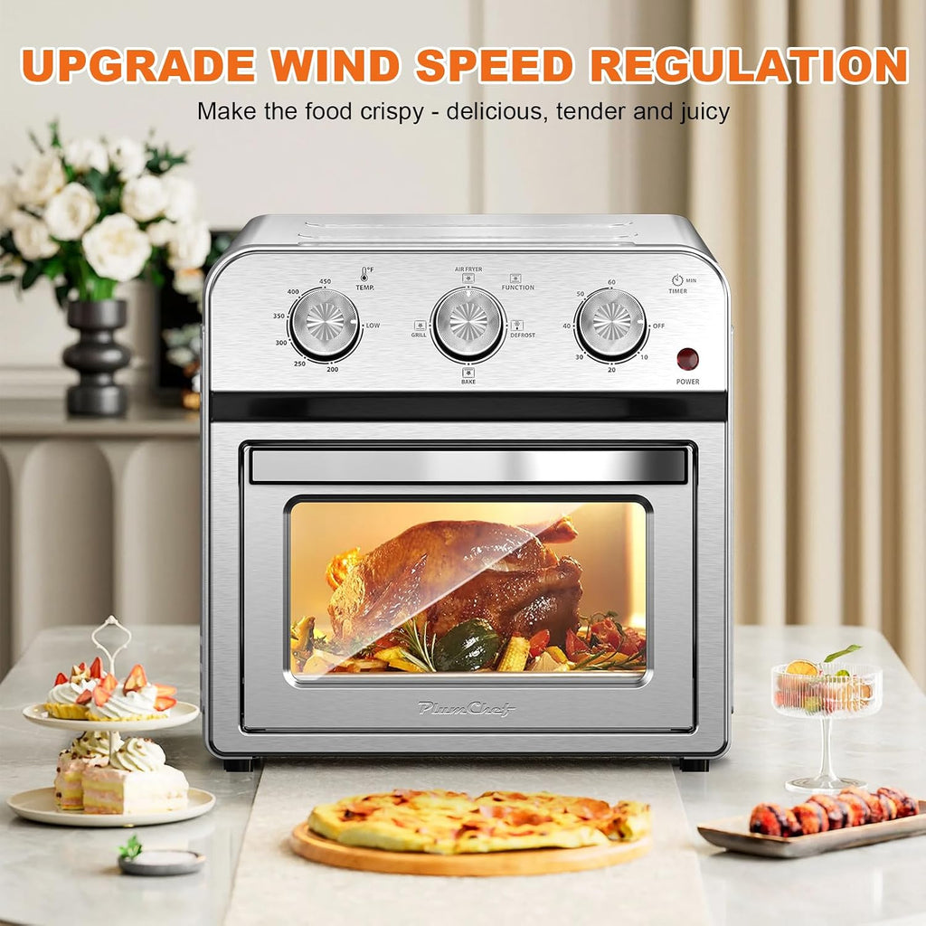 Majnesvon 4-Slice Air Fryer Toaster Oven Combo - 360° Hot Air Circulation & Larger capacity, Timer & Temp Control, Stainless Steel 7-in-1 Convection Oven Countertop, Low Oil for Family Cooking (White)