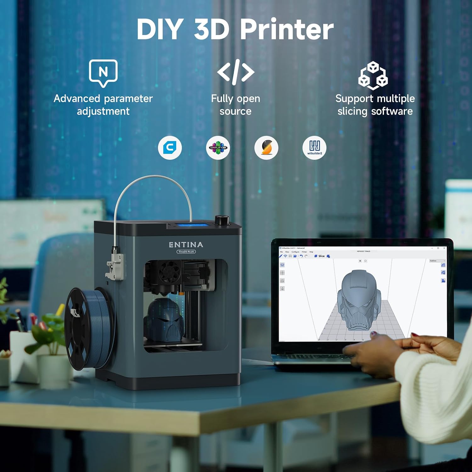3D Printers TINA2 Plus V2, 250mm/s High Speed Auto Leveling FDM Mini 3D Printer with Spring Steel Platform, Fully Assembled 3D Printer for Kids and Beginners with WiFi High Precision 3D Printers