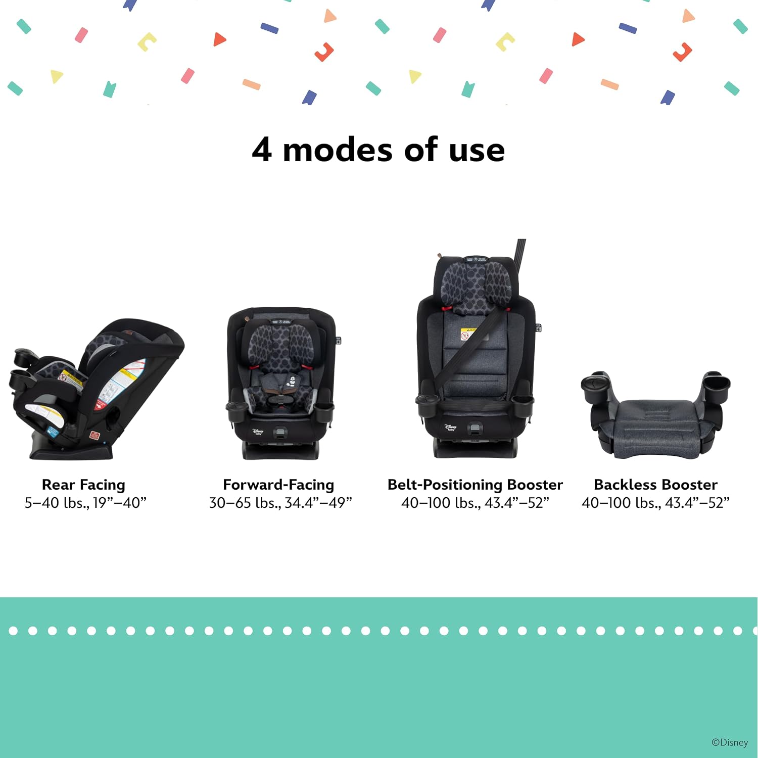 Disney Baby EverSlim 4-in-1 Convertible Car Seat, Vintage Mickey Mouse