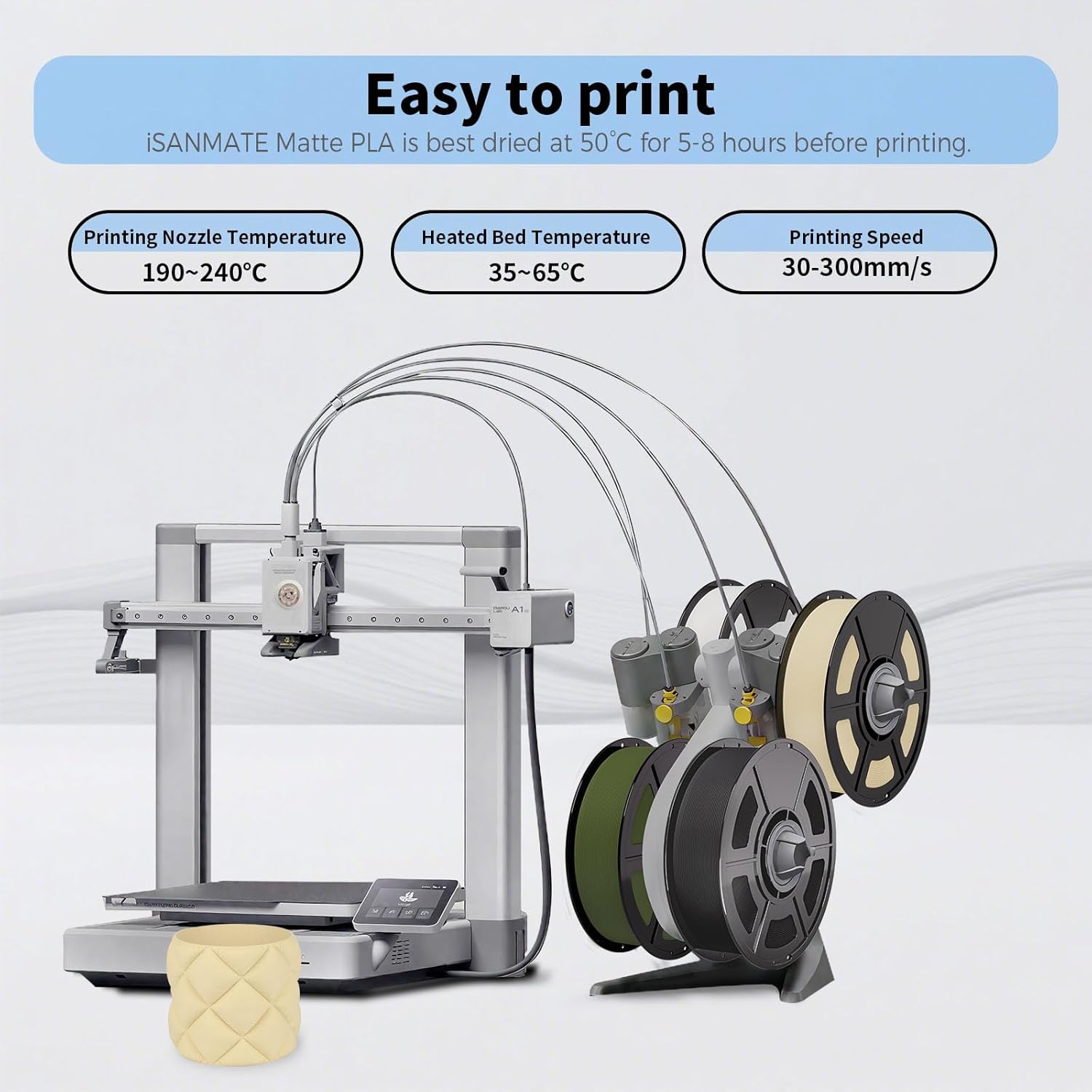 iSANMATE 16KG Matte PLA Filament Bundle 1.75MM 30-300mm/s Black White Grey Beige Skin Navy Blue Army Green Brown Chocolate Latte Brown Orange Red Burgundy Red Blue Green Dusty Lavender Yellow
