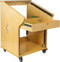 Sound Town DIY Solid Baltic Birch Plywood Studio Rack with 11U Slant Mixer Top, 8U Front, 2U Drawer, Rubber Feet, Casters, Golden Oak (SDRK-M11X8)