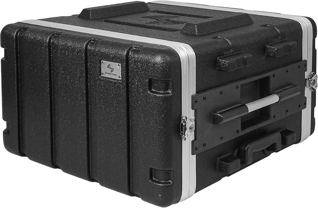 Sound Town Lightweight 6U PA DJ Rack/Road Case with 5U Rack Space, ABS Construction, 19' Depth, Retractable Handle, Wheels and Heavy-Duty Latches (STRC-A6UT)