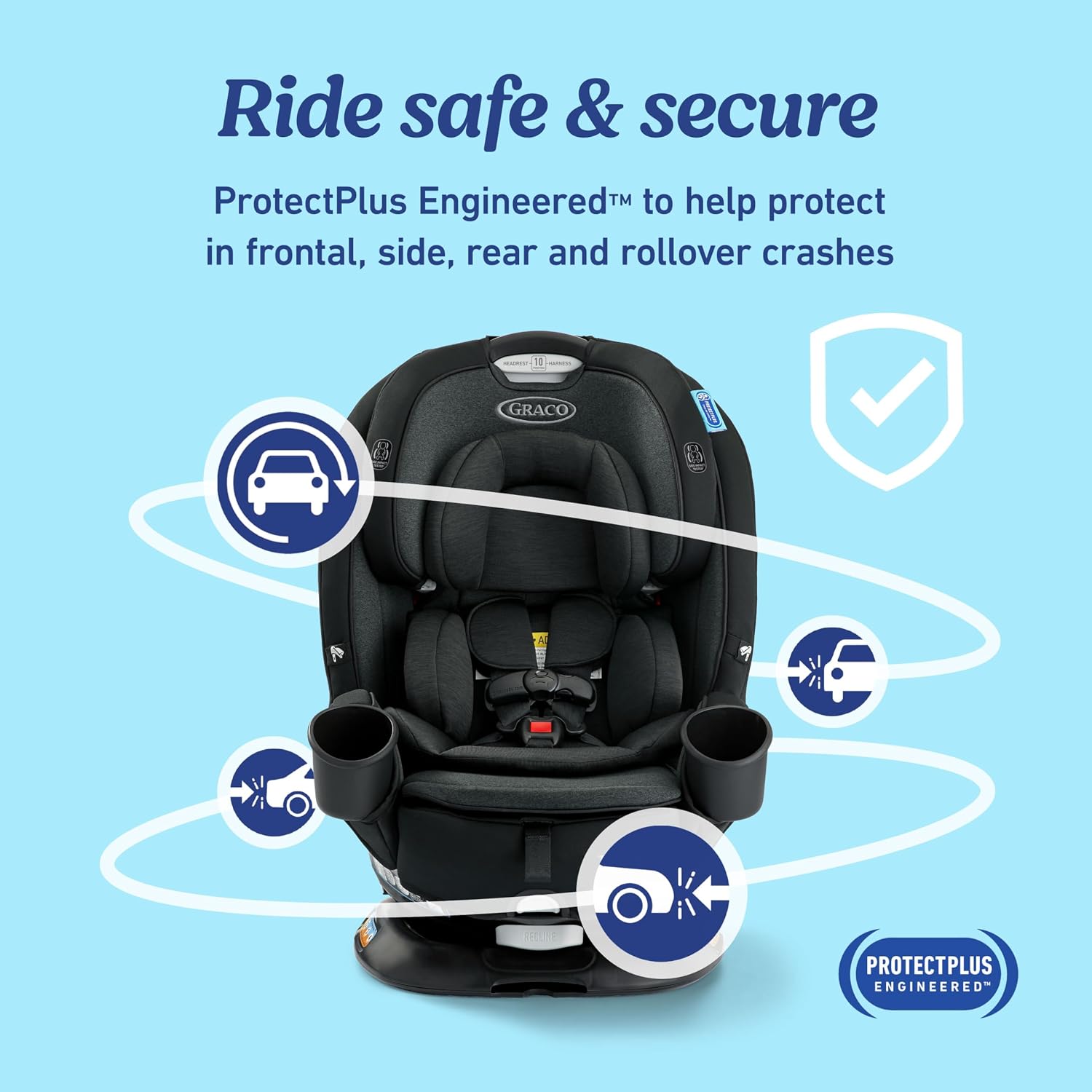 Graco® Turn2Me 3-in-1 Convertible Car Seat London featuring Headrest and Harness Adjust Easy Installation and Steel Reinforced Frame