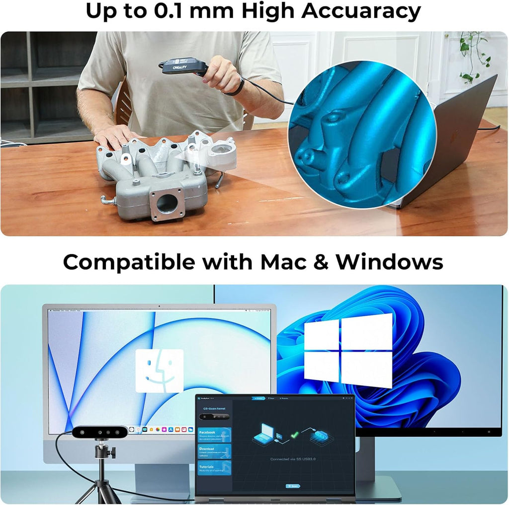 Creality CR-Ferret SE 3D Scanner Desktop Fast 0.1 Mm High Accuracy Flexible Scanning Range Anti-Shake 24-Bit Full-Color Scanning for Black Metal Non-Reflective Objects Mac Windows