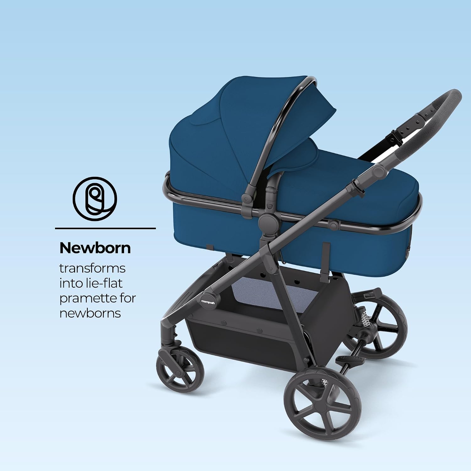 Mompush Meteor2 Baby Stroller 2-in-1 with Newborn Mode, Large Shock-Absorbing Wheels, Car Seat Adapter Included – Full-Size Infant & Toddler Stroller for All-Terrain Family Outings
