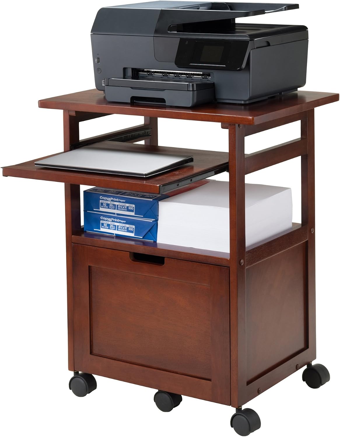 Winsome Piper 3-Shelf Wood Mobile Printer Stand, Brown (94427)