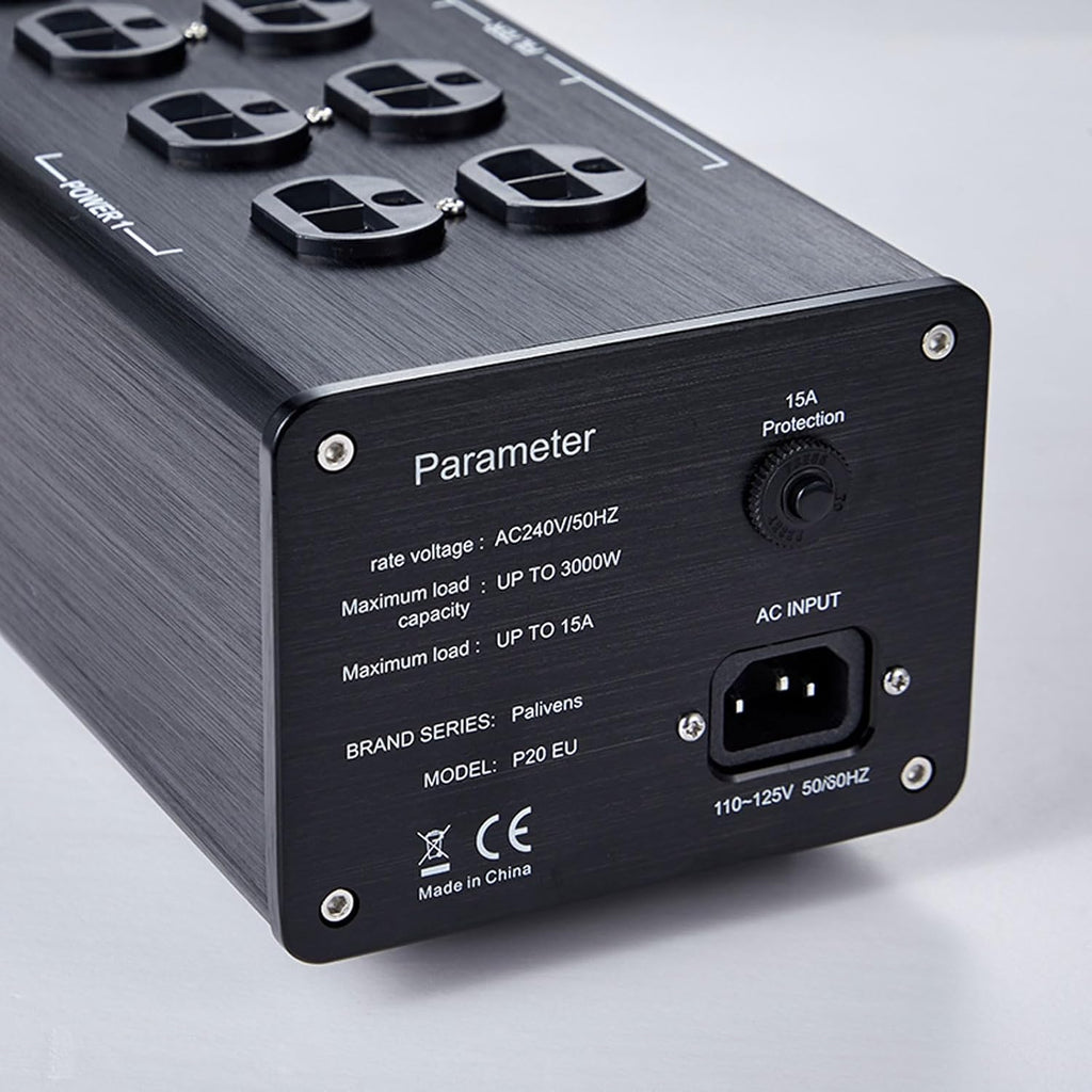 AC Power Filter Power Conditioner, 8 Ways Power Socket, Line Conditioner Power Purifier with Universal Outlets, Power Conditioner Audio Suitable for HiFi CD Player Piano, TV, Black