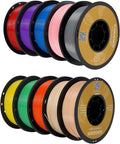 Kingroon PLA 3D Printer Filament,10 Rolls,Dimensional Accuracy +/- 0.02 mm, 1 kg Spool(2.2lbs), 1.75 mm，Red Blue Green Yellow Wood Orange Pink Purple Silver Skin