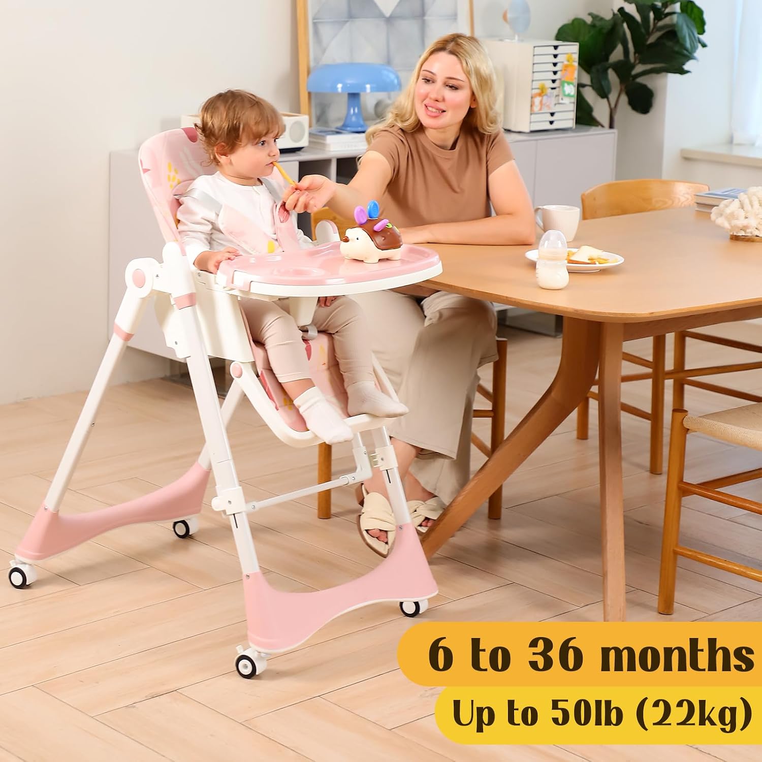 6-in-1 Convertible High Chair with Rocker | Baby High Chair for Newborn to Toddler (0-3 Years) | Adjustable, Foldable & Easy-Clean with Dishwasher Safe Tray & Tool-Free Assembly, Floral Dust Pink