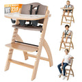 Abiie Beyond Junior Wooden High Chair for Babies and Toddlers - Convertible 3-in-1 Baby Highchair with Removable Tray - 6 Months to 250 Lb - Water Resistant - Natural Wood with Soft Mocha Cushion