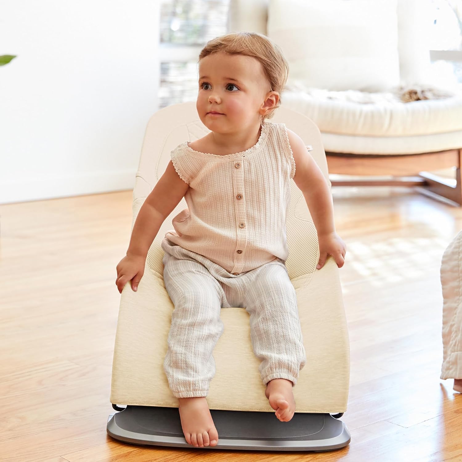 Ergobaby Evolve 3-in-1 Bouncer Seat for Babies and Toddlers 5.5-25lbs - Multi Position Baby Rocker Seat with Adjustable Heights, Secure Harness, Newborn Insert - Knit Cream