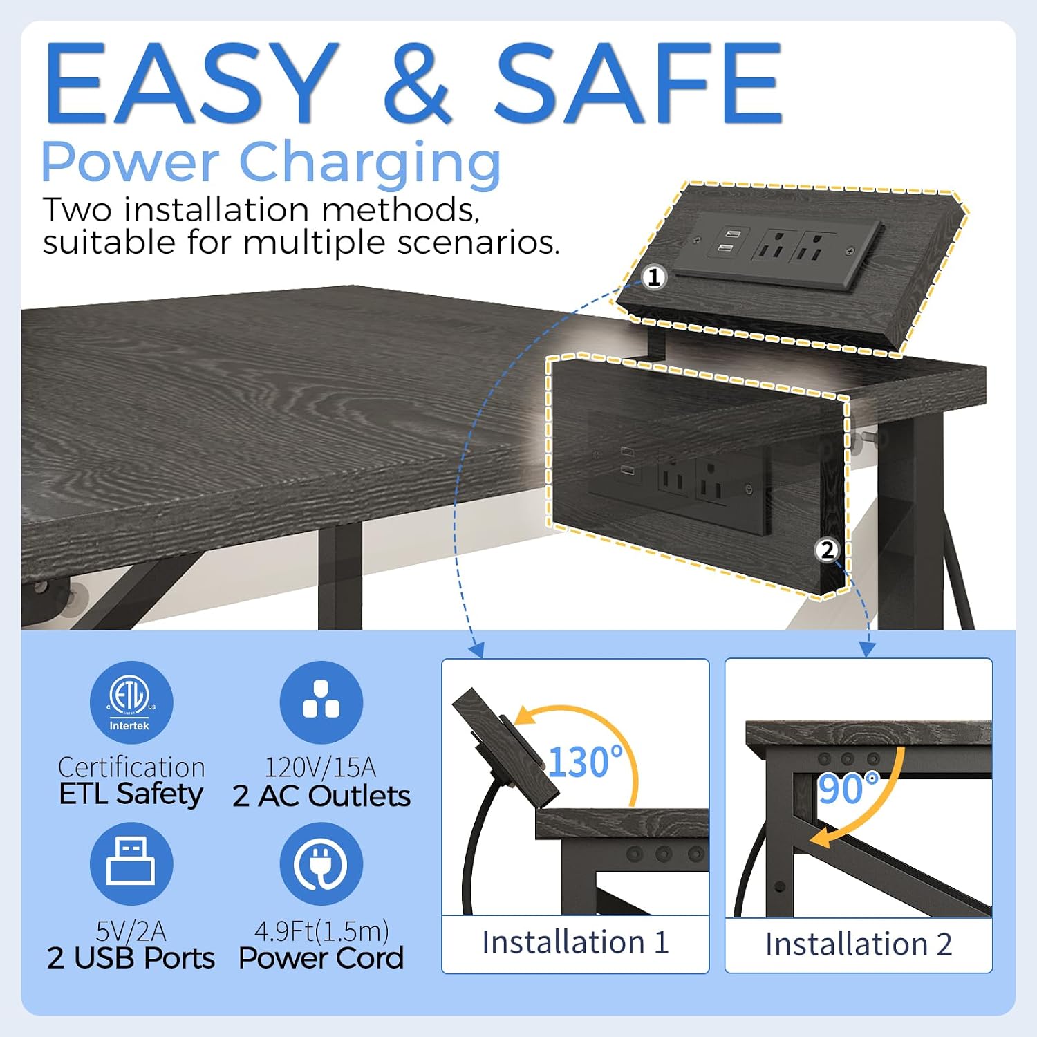 METYERRY Large Printer Stand with Power Outlet, with Storage Shelf, 2 Tier Rolling Printer Cart with Industrial Wheels, 23.6 x 23.6 Inches Printer Table for Home Office,Black
